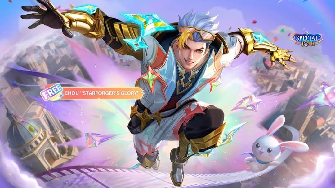 Skin Gratis Chou “Starforger’s Glory” Bisa Diklaim! Event 10th Anniversary MLBB Berlangsung hingga 25 Oktober