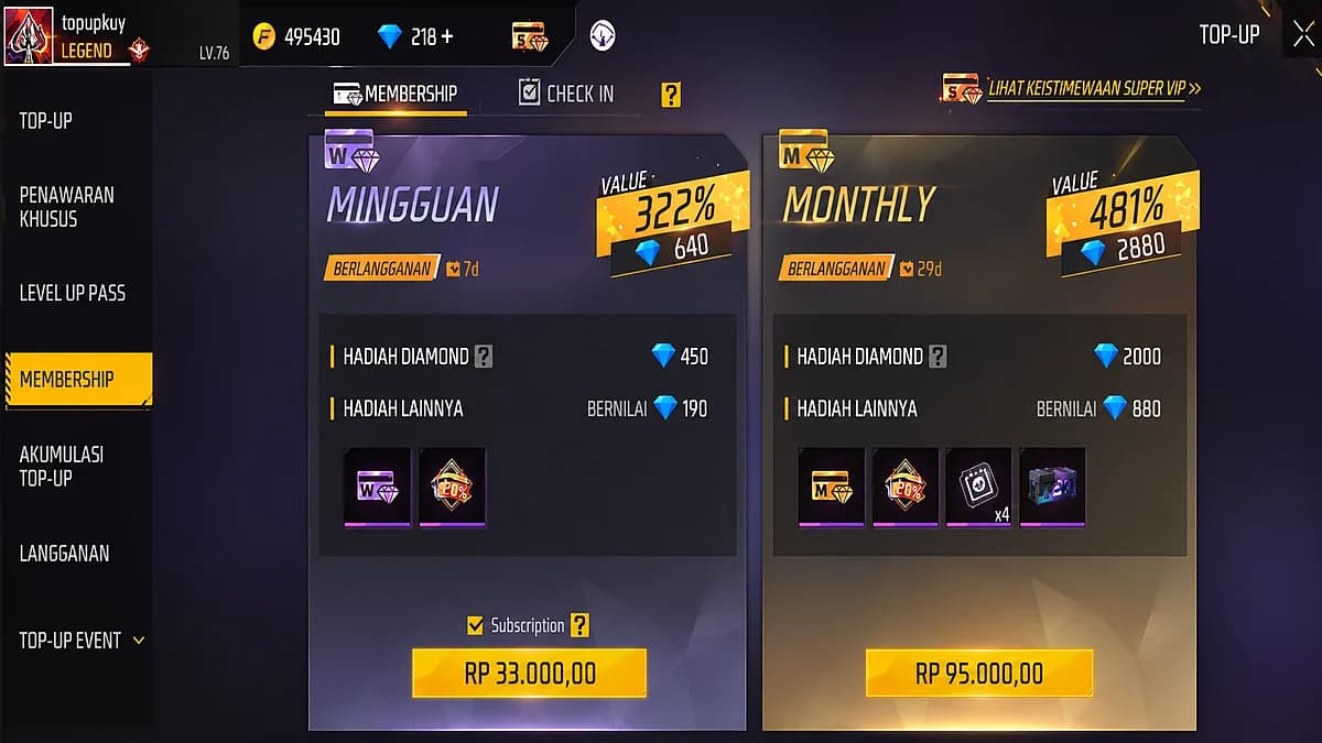 Membership Mingguan FF Termurah: Panduan Klaim Diamond Tiap Hari (2026)
