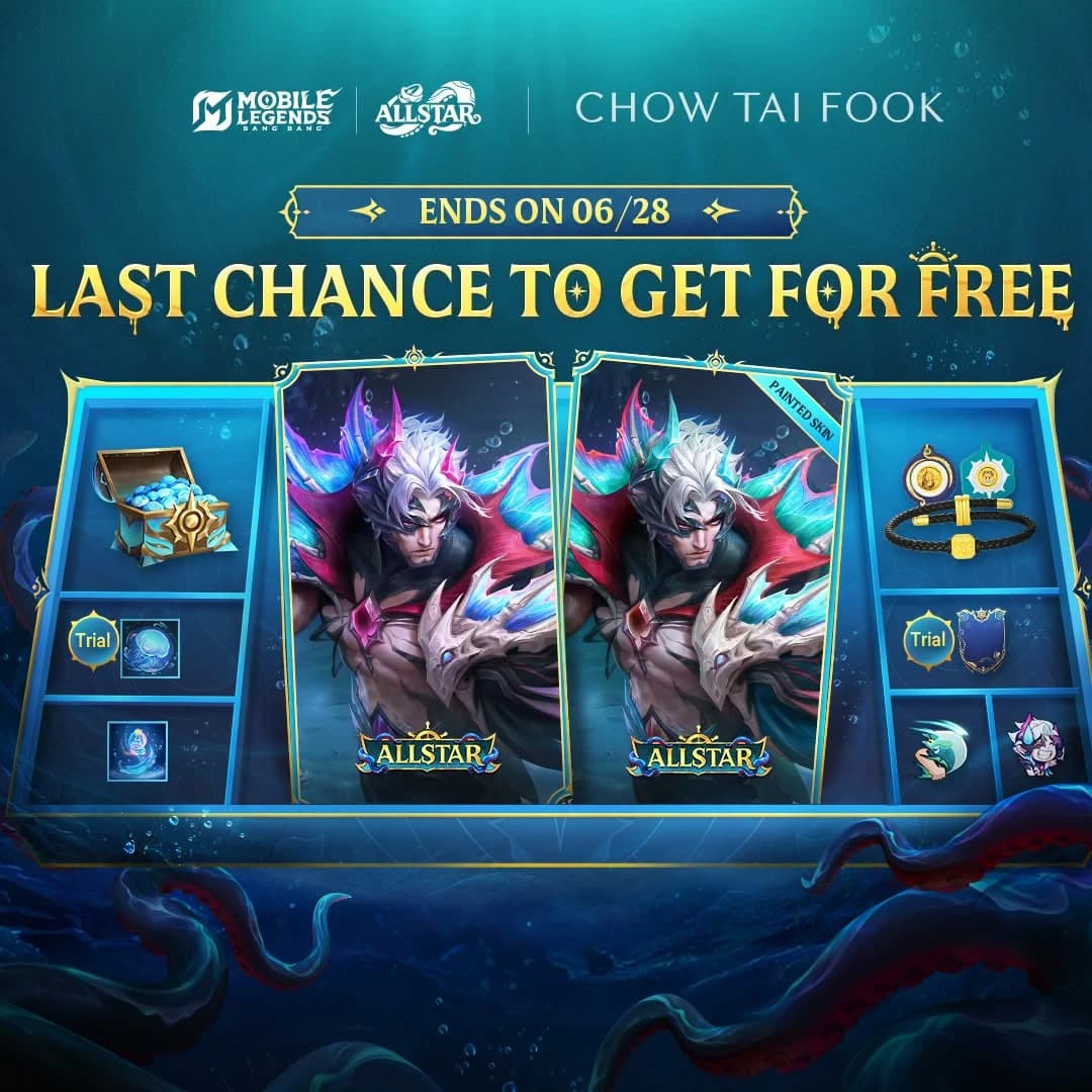 LAST CALL! Event MLBB ALLSTAR Tidal Treasure Hunt Segera Berakhir, Kesempatan Terakhir Dapat Skin Yu Zhong Gratis, Diamond, dan Hadiah Emas!