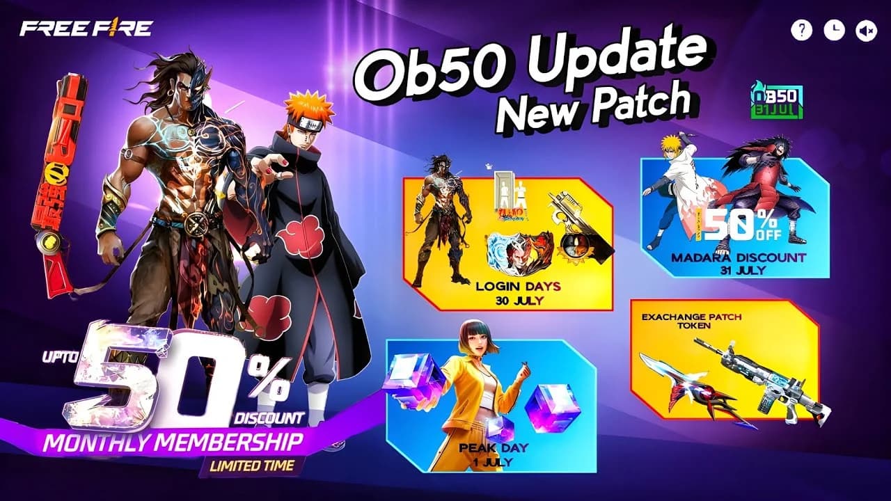 Free Fire OB50 Hadir 30 Juli 2025: Karakter Baru Rin, Event Night Travel, Mode CS Peak, dan Kolaborasi Naruto Kembali!