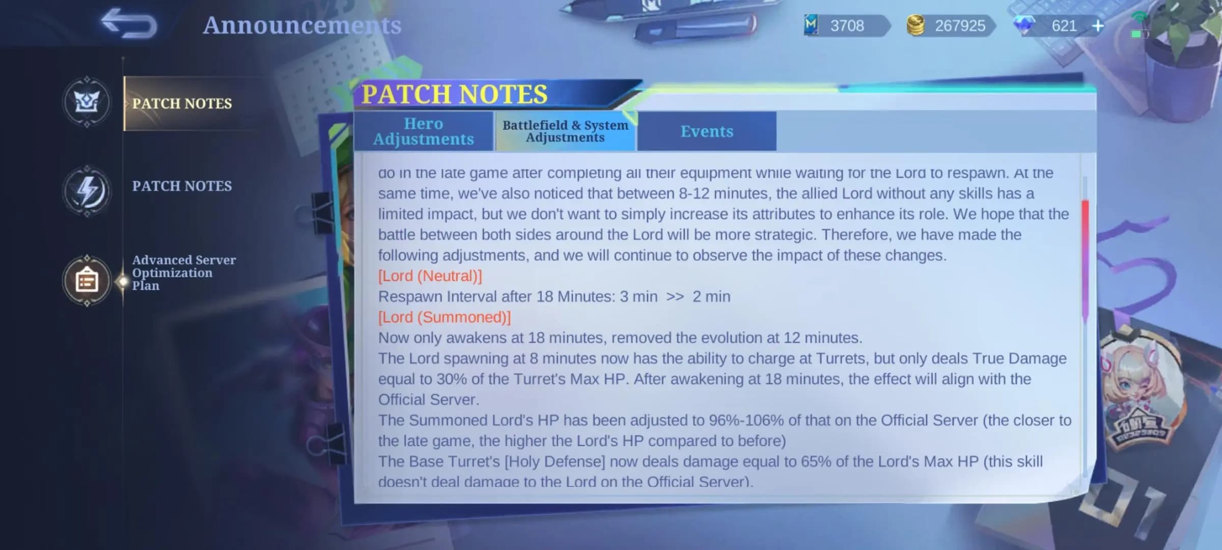 Mobile Legends Patch 1.9.98 Advanced Server: Obsidia Kena Nerf, Kimmy & Lapu-Lapu Dapat Buff Lagi!